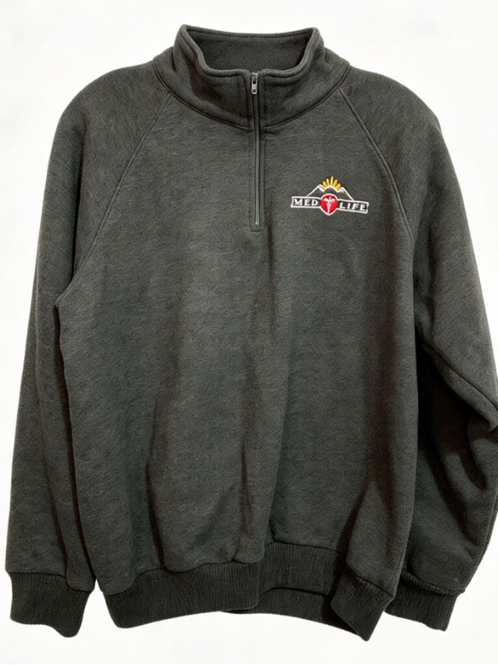 Med Life Charcoal Grey Embroidered Caduceus Mountain Quarter Zip Pullover S M